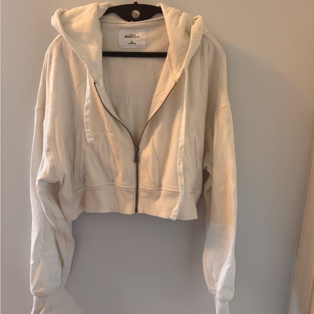 Aero Cropped White Full Zip Hoodie
